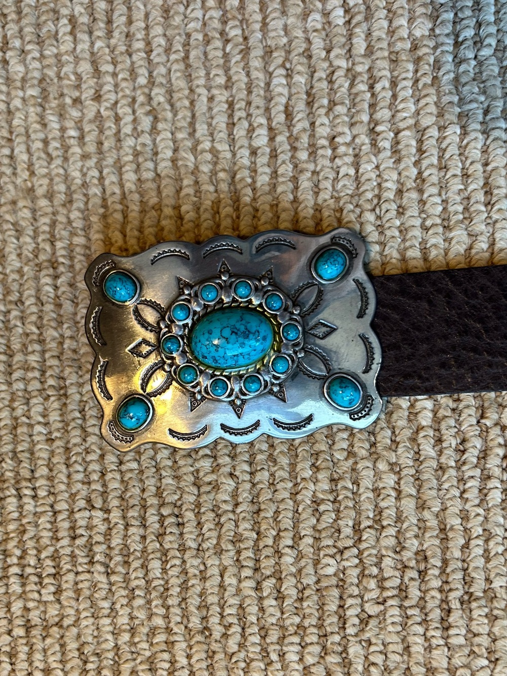 Turquoise Stone Western Belt Buckle - Women's Accessory